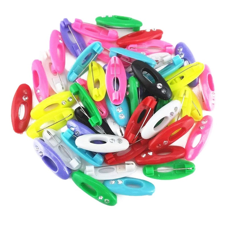 yueton 48pcs Assorted Color Fashion Plastic Cover Scarves Safety Pin, Scarf Pins, Hijab Pins, Brooch Pins, Safety Locking Baby Cloth Diaper Nappy Pin (Rhinestone Hollow) - Image 1